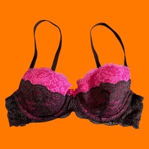 00's vintage brown and pink lace y2k bra 34B Victoria's Secret